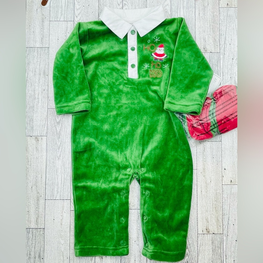 Retro Nursery Rhyme Green romper with matching booties
